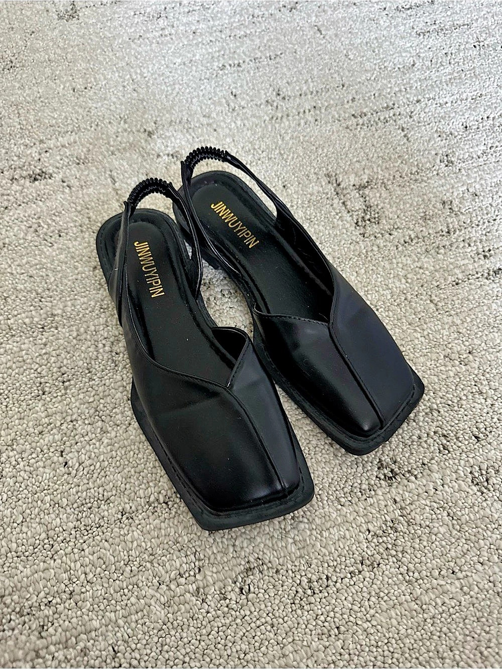 JINWUYIPIN Black Square-Toe Mules Instagram Brand Trendy Sandalas